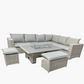 Light Grey Greige Rattan Outdoor Corner Sofa Set with Fire Pit Table – Wicker Garden Lounge Furniture with Cushions & Ottomans – All-Weather Patio Furniture Set