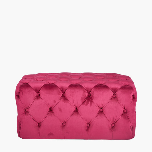 Seraphina Raspberry Velvet Buttoned Rectangular Ottoman