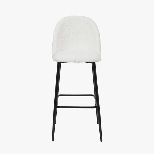 Turi Boucl�� Fabric and Black Metal Bar Stool