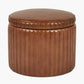 Alessandro Vintage Brown Leather Round Storage Pouffe