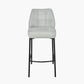 Enya Light Grey Chenille and Black Metal Quilted Back Bar Stool