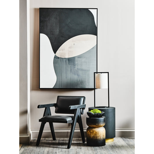 Buffalo Black Leather Armchair With Wood Frame