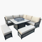 5-Piece Aluminium Rattan Garden Sofa Set with Square Fire Pit Table – Outdoor Patio Lounge with Cushions & Glass Top