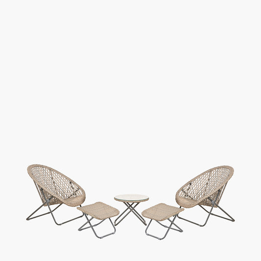 Tobs Outdoor Grey Foldable Loungers and Footstools Set