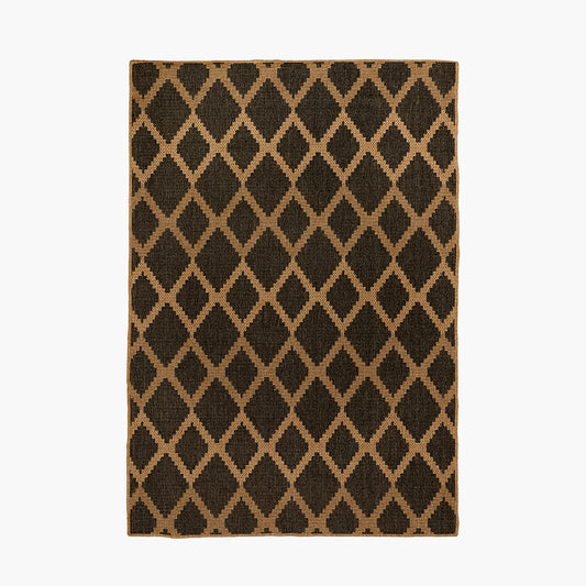 Indoor Outdoor Natural and Slate Grey Diamond Design Rug