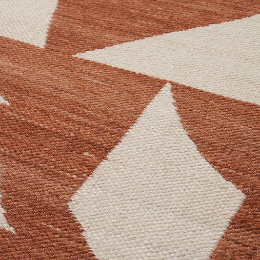 Indoor Outdoor Terracotta and Ivory Geometric Design Rug Large