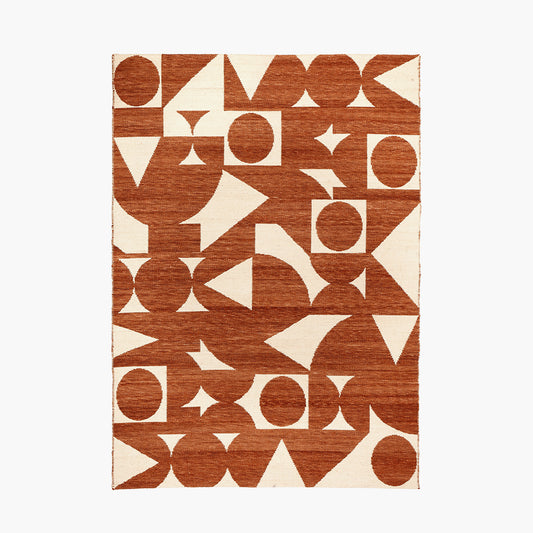 Indoor Outdoor Terracotta and Ivory Geometric Design Rug