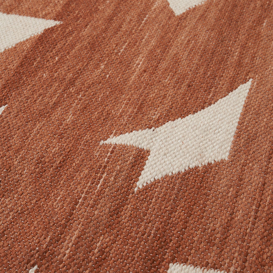 Indoor Outdoor Terracotta and Ivory Geometric Design Rug
