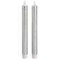 Pair Of Silver Luxe Flickering Flame LED Wax Dinner Candles