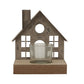 Rustic Metal House Tealight On Wood Stand With Glass Votive
