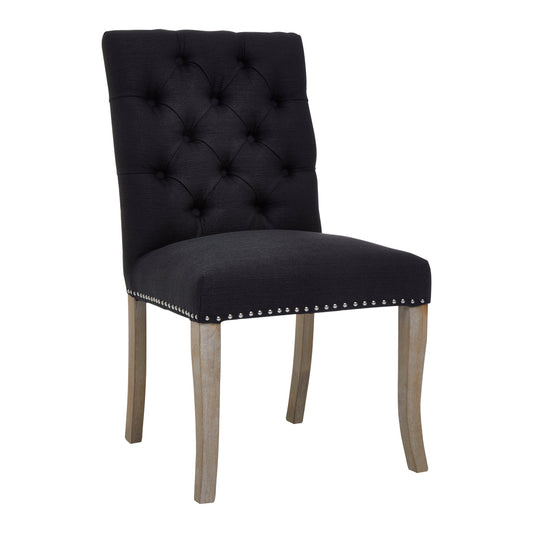 Kensington Townhouse Black Linen Dining Chair with Wooden Legs
