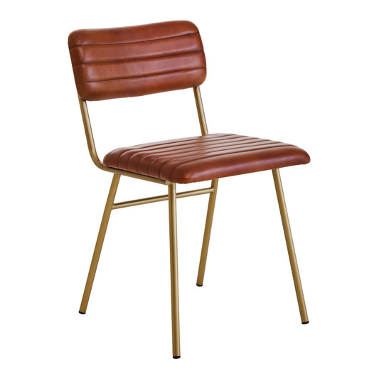 Buffalo Tan Leather Dining Chair With Gold Finish Frame