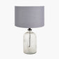 Ophelia Small Grey Bubble Glass Table Lamp Base with Lino 30cm Steel Grey Self Lined Linen Cylinder Lampshade