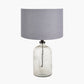 Ophelia Small Grey Bubble Glass Table Lamp Base with Lino 30cm Steel Grey Self Lined Linen Cylinder Lampshade