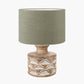 Kingsbury White Wash Large Carved Wood Table Lamp Base with Edward 40cm Pistachio Green Linen Cylinder Lampshade