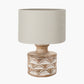 Kingsbury White Wash Large Carved Wood Table Lamp Base with Lino 40cm Grey Self Lined Linen Cylinder Lampshade