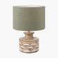 Kingsbury White Wash Carved Wood Table Lamp Base with Edward 30cm Pistachio Green Linen Cylinder Lampshade