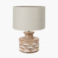Kingsbury White Wash Carved Wood Table Lamp Base with Lino 30cm Grey Self Lined Linen Cylinder Lampshade