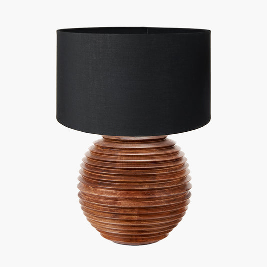 Pembury Brown Wash Large Turned Wood Table Lamp Base with Harry 40cm Black Cotton Mix Cylinder Lampshade