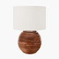 Pembury Brown Wash Large Turned Wood Table Lamp Base with Henry 40cm White Handloom Cylinder Lampshade