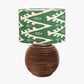 Pembury Brown Wash Large Turned Wood Table Lamp Base with Lars 40cm Racing Green Ikat Patterned Cylinder Lampshade