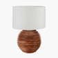 Pembury Brown Wash Large Turned Wood Table Lamp Base with Lino 40cm White Self Lined Linen Cylinder Lampshade