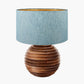 Pembury Brown Wash Turned Wood Table Lamp Base with Stellan 30cm Duck Egg Slubbed Silk Mix Gold Lined Cylinder Lampshade