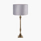 Canterbury Antique Brass Metal Table Lamp Base with Rene 35cm Light Grey Velvet Cylinder Lampshade