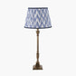 Canterbury Antique Brass Metal Table Lamp Base with Kamilah 40cm Blue Chevron Patterned Mushroom Pleat Tapered Lamp Shade