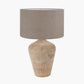 Taika White Wash Textured Wood Table Lamp Base with Edward 40cm Natural Linen Cylinder Lampshade