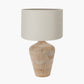 Taika White Wash Textured Wood Table Lamp Base with Lino 40cm Grey Self Lined Linen Cylinder Lampshade