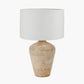 Taika White Wash Textured Wood Table Lamp Base with Lino 40cm White Self Lined Linen Cylinder Lampshade