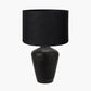 Taika Antique Black Textured Wood Table Lamp Base with Lino 40cm Black Self Lined Linen Cylinder Lampshade