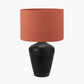 Taika Antique Black Textured Wood Table Lamp Base with Lino 40cm Cinnamon Self Lined Linen Cylinder Lampshade