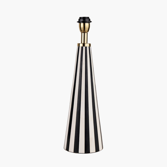 Alejo Black and White Stripe Conical Resin Table Lamp Base with Harry 35cm Black Cotton Mix Cylinder Lampshade