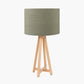 Whitby Natural Wood Tapered 4 Post Table Lamp Base with Edward 35cm Pistachio Green Linen Cylinder Lampshade