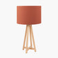 Whitby Natural Wood Tapered 4 Post Table Lamp Base with Lino 35cm Cinnamon Self Lined Linen Cylinder Lampshade