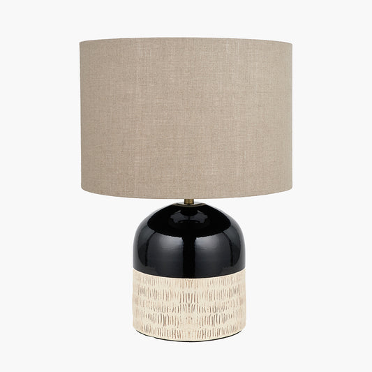 Lotta Black and Natural Stoneware Table Lamp Base with Edward 35cm Natural Linen Cylinder Lampshade