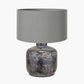 Vulcan Textured Volcanic Effect Grey Small Stoneware Table Lamp Base with Harry 30cm Steel Grey Cotton Mix Cylinder Lampshade