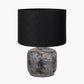 Vulcan Textured Volcanic Effect Grey Small Stoneware Table Lamp Base with Lino 25cm Black Self Lined Linen Cylinder Lampshade