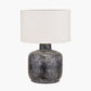Vulcan Textured Volcanic Effect Grey Small Stoneware Table Lamp Base with Lino 25cm White Self Lined Linen Cylinder Lampshade