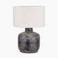 Vulcan Textured Volcanic Effect Grey Small Stoneware Table Lamp Base with Lino 25cm White Self Lined Linen Cylinder Lampshade