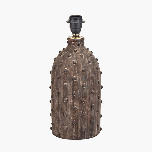 Kali Textured Dot Grey Stoneware Table Lamp Base with Lino 30cm White Self Lined Linen Cylinder Lampshade