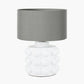 Serenity White Bobbled Ceramic Large Table Lamp Base with Harry 40cm Steel Grey Cotton Mix Cylinder Lampshade