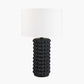 Sohan Black Bobbled Ceramic Tall Table Lamp Base with Lino 40cm White Self Lined Linen Cylinder Lampshade