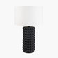 Sohan Black Bobbled Ceramic Tall Table Lamp Base with Lino 40cm White Self Lined Linen Cylinder Lampshade