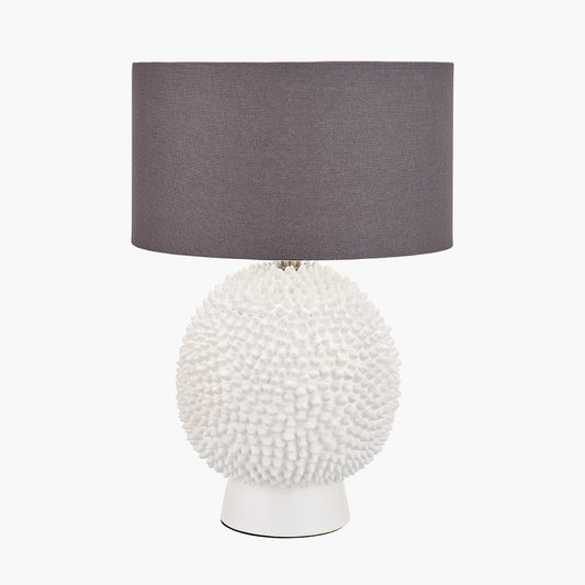 Wrenley Cream Ceramic Sea Urchin Table Lamp Base with Henry 35cm Grey Handloom Cylinder Lampshade