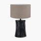 Devony Black Pleated Ceramic Table Lamp Base with Edward 35cm Natural Linen Cylinder Lampshade
