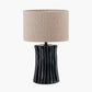 Devony Black Pleated Ceramic Table Lamp Base with Rouen 35cm Taupe Boucle Cylinder Lampshade