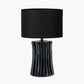 Devony Black Pleated Ceramic Table Lamp Base with Lino 35cm Black Self Lined Linen Cylinder Lampshade